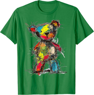 Bear Drawing Colorful Art Animal Abstract Graphic Bear T-Shirt - T-Shirt | Irish Green