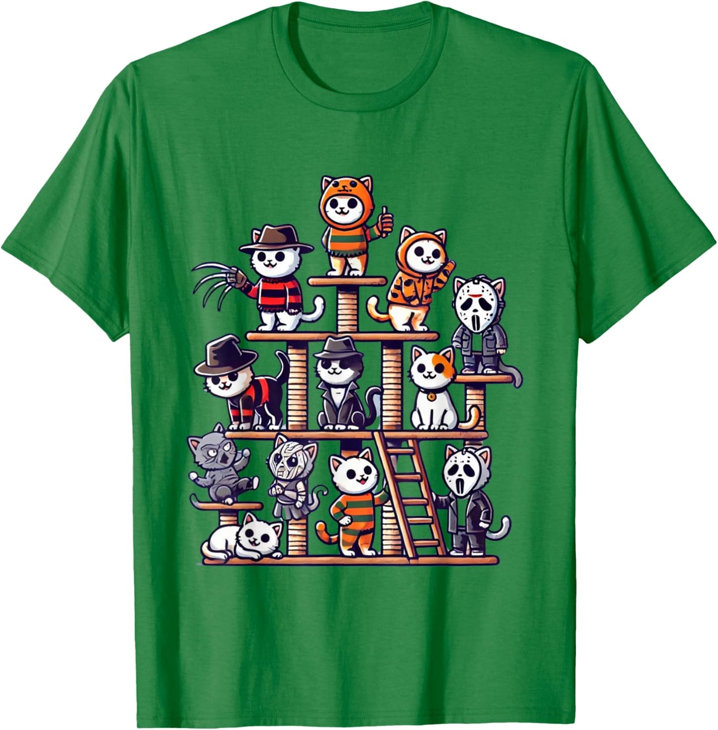 Funny Horror Movie Cats Playing On Cat Tree T-Shirt - T-Shirt | Irish Green