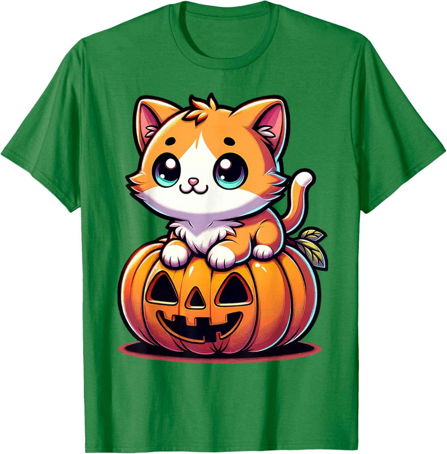 Halloween Cat Funny Fall Pumpkin Cat Lover Cute T-Shirt - T-Shirt | Irish Green