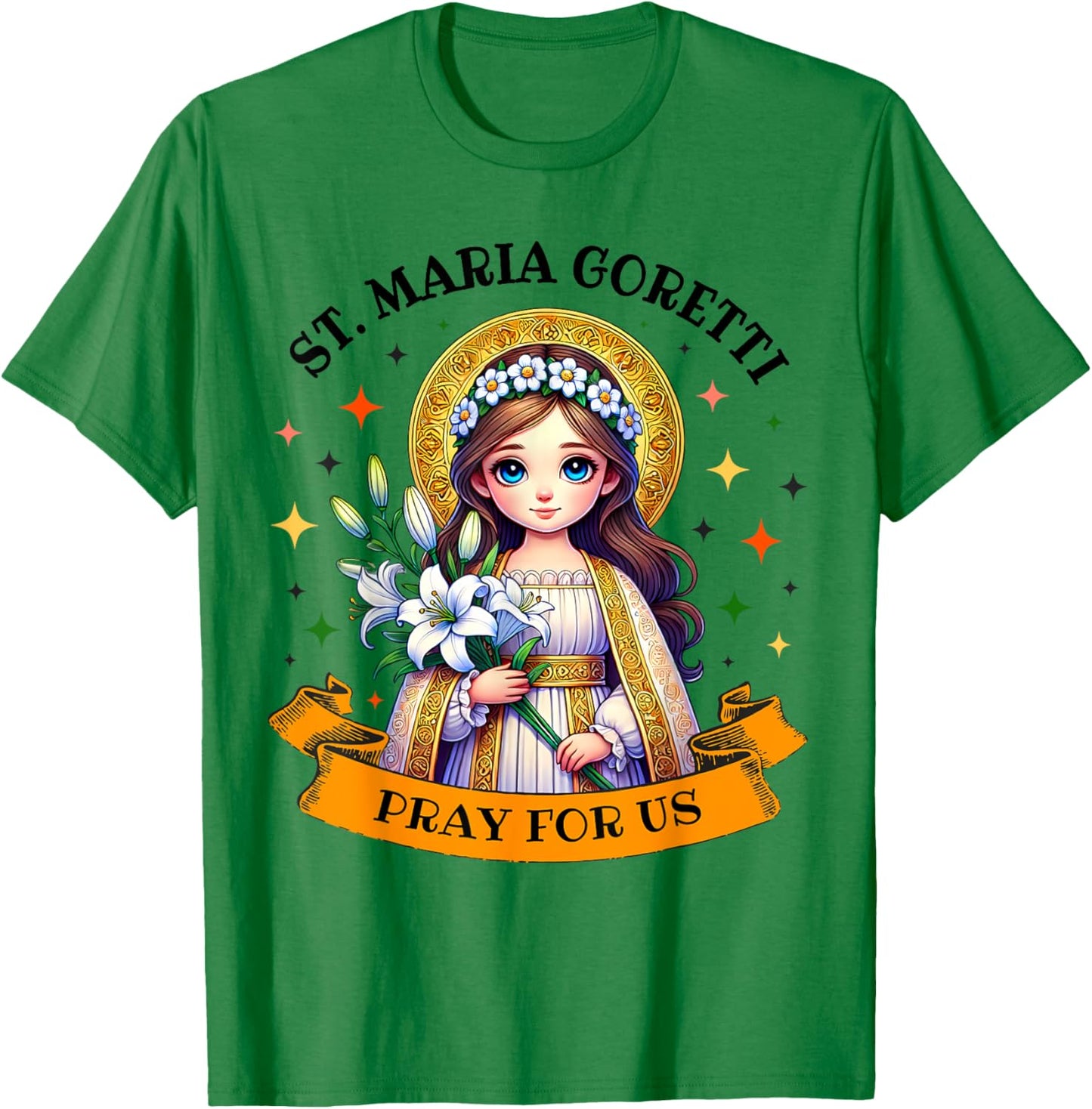 St Maria Goretti Lily Saints Catholic Saint for Kids girls T-Shirt - T-Shirt | Irish Green