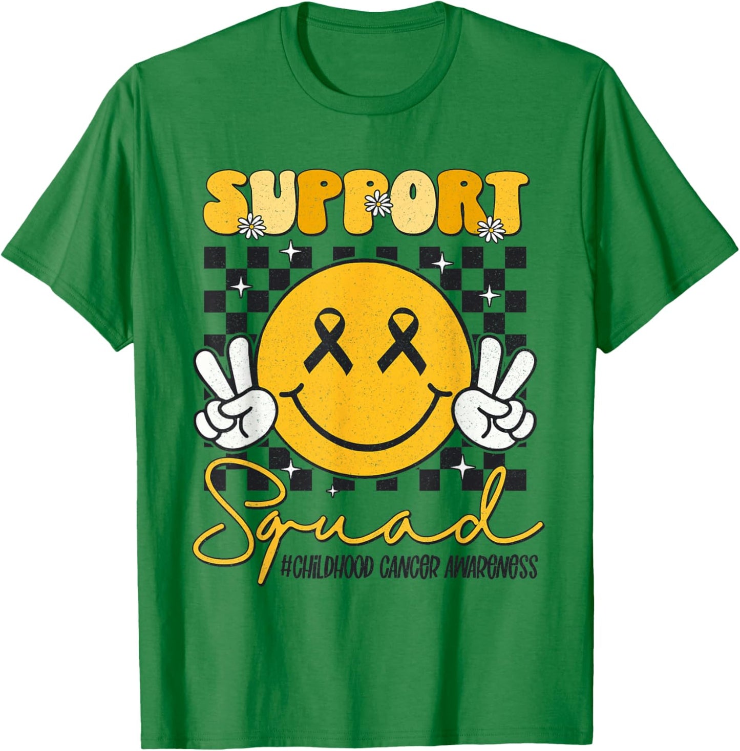 Childhood Cancer Awareness Smile Face Gold Ribbon Support T-Shirt - T-Shirt | Irish Green