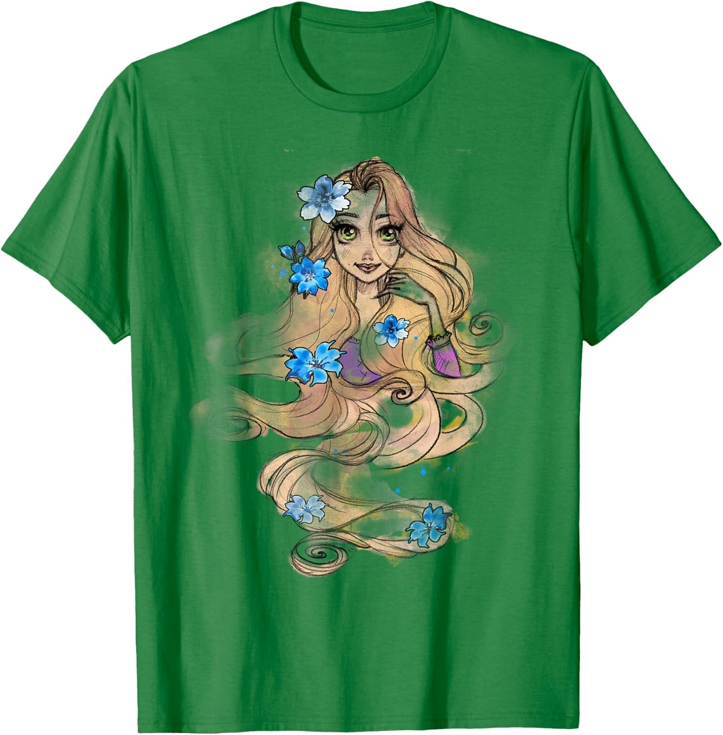 Disney Tangled Rapunzel Watercolors Portrait Graphic Small T-Shirt - T-Shirt | Irish Green
