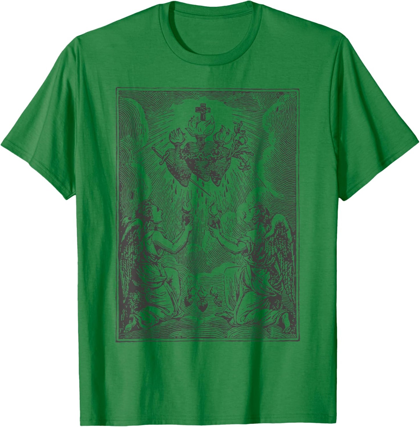 Sacred Heart of Jesus Immaculate Heart Mary Vintage Catholic T-Shirt - T-Shirt | Irish Green