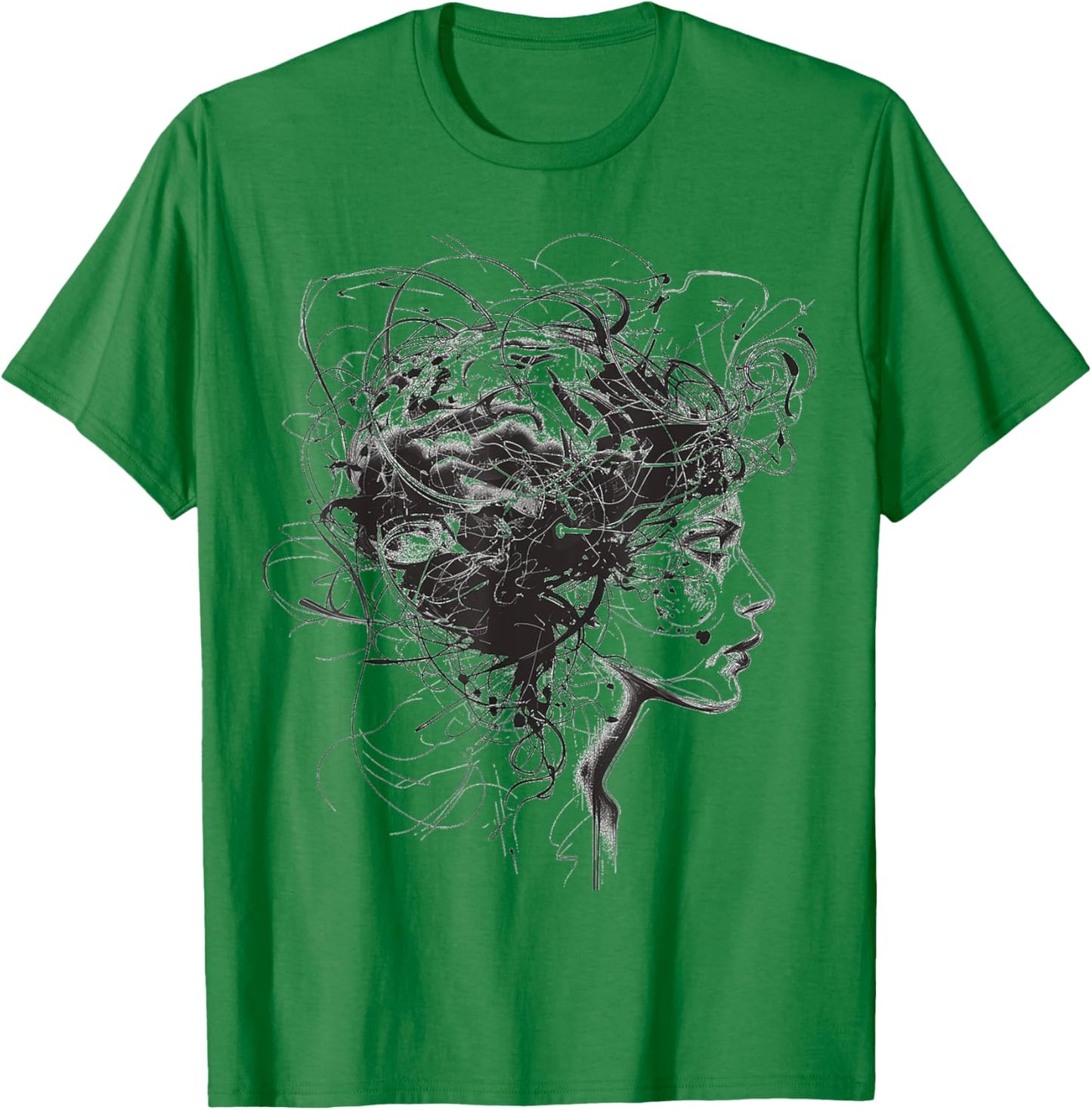 Women Face Art Drawing Human Graphic Abstract Women T-Shirt - T-Shirt | Irish Green