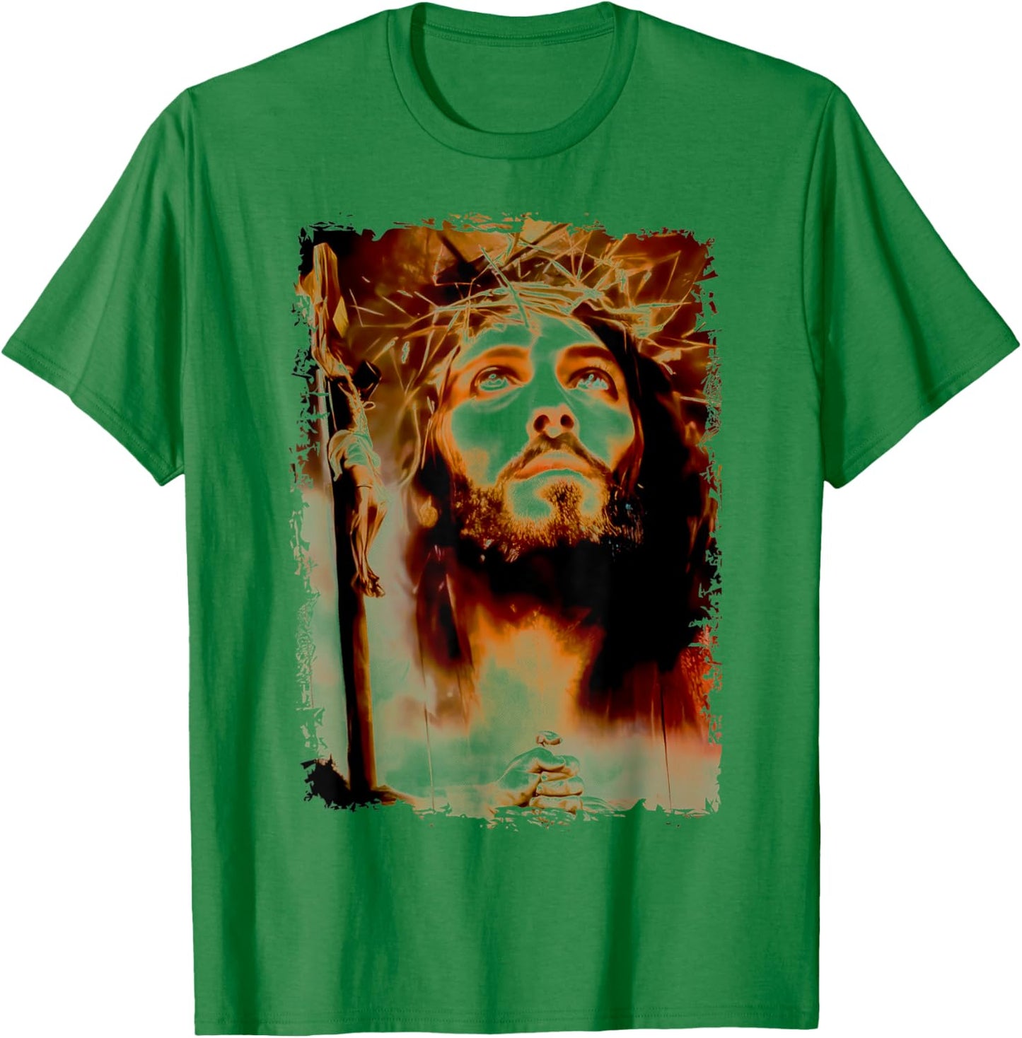 MexiColor Face of Jesus Christ Crown of Thorns Catholic Faith , Small, White T-Shirt - T-Shirt | Irish Green