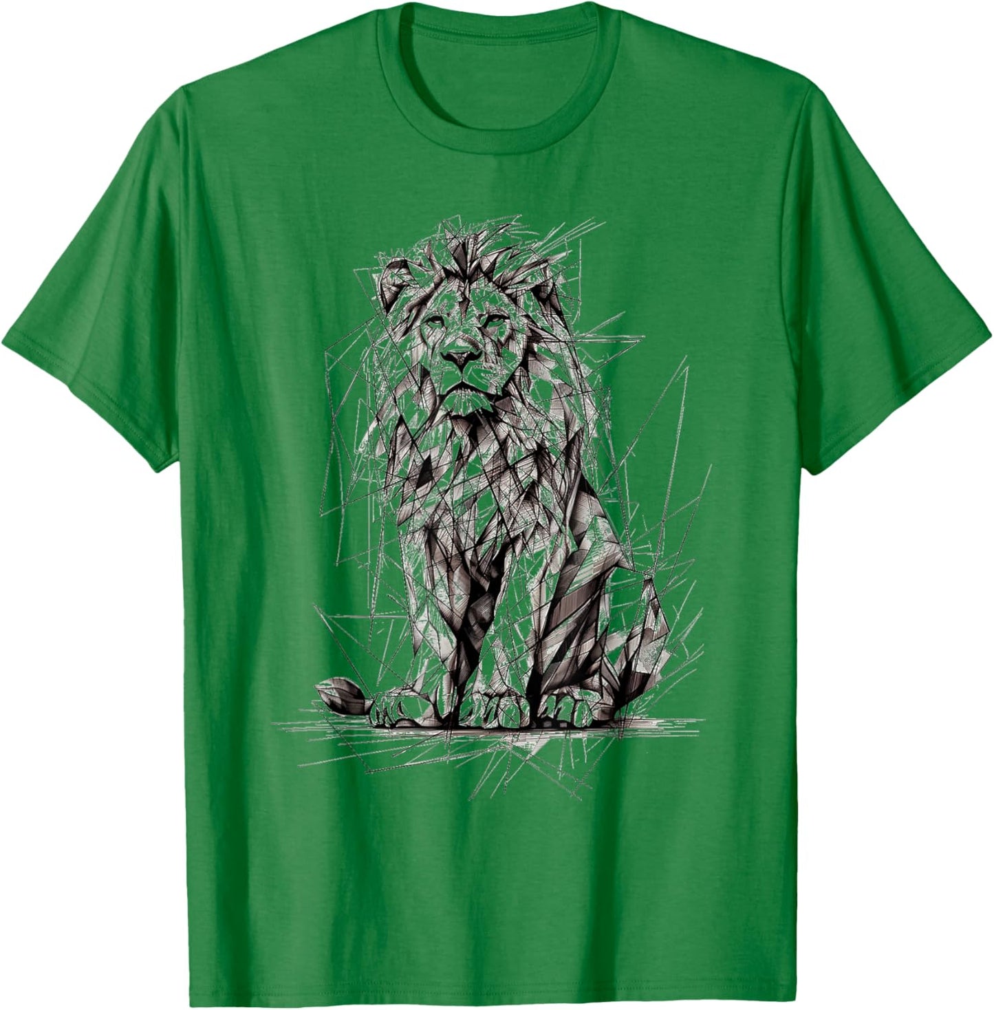 Lion Drawing Animal Polygons Motif Art Lion T-Shirt - T-Shirt | Irish Green