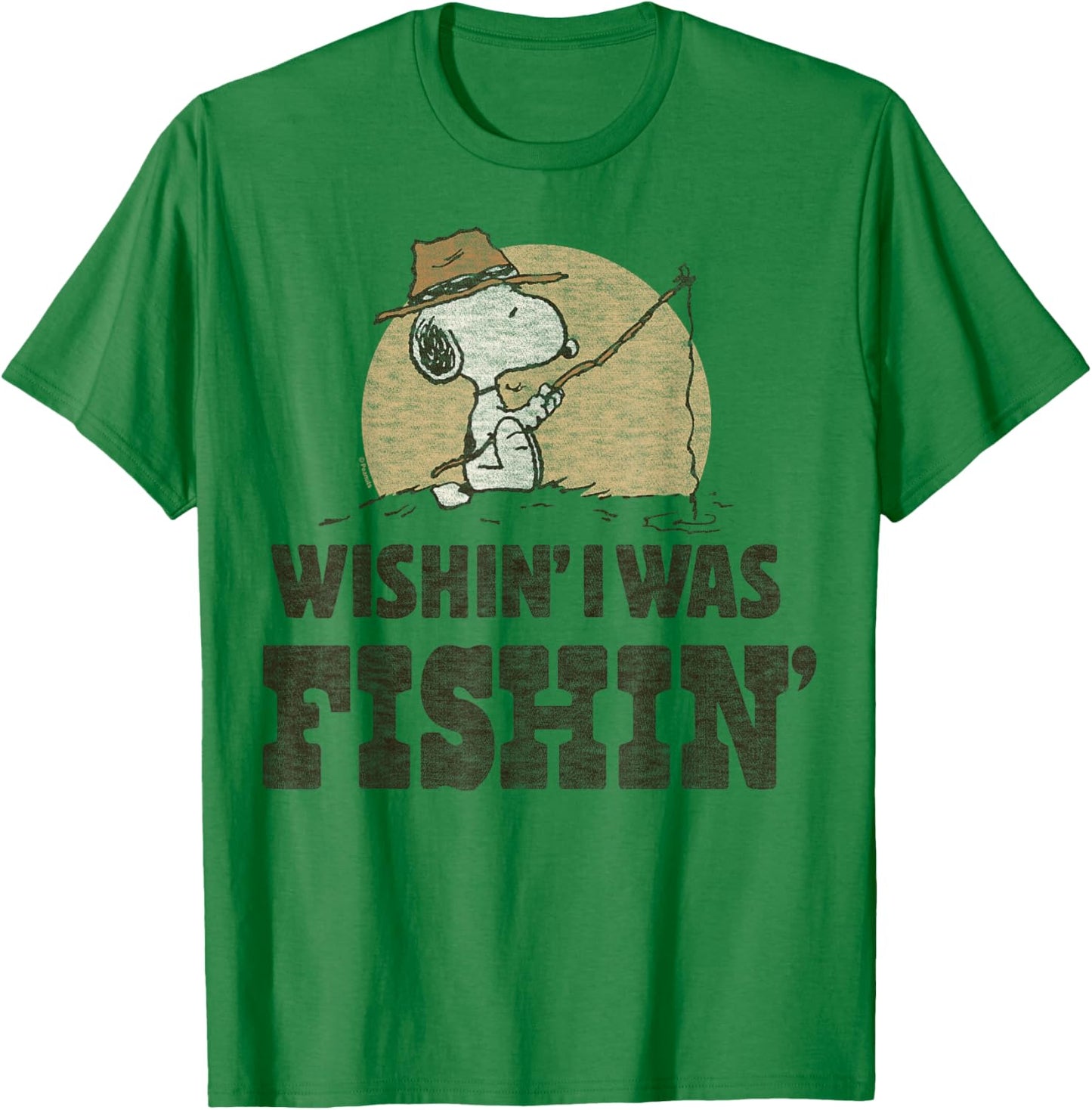 Peanuts Snoopy Wishin' I Was Fishin' T-Shirt - T-Shirt | Irish Green