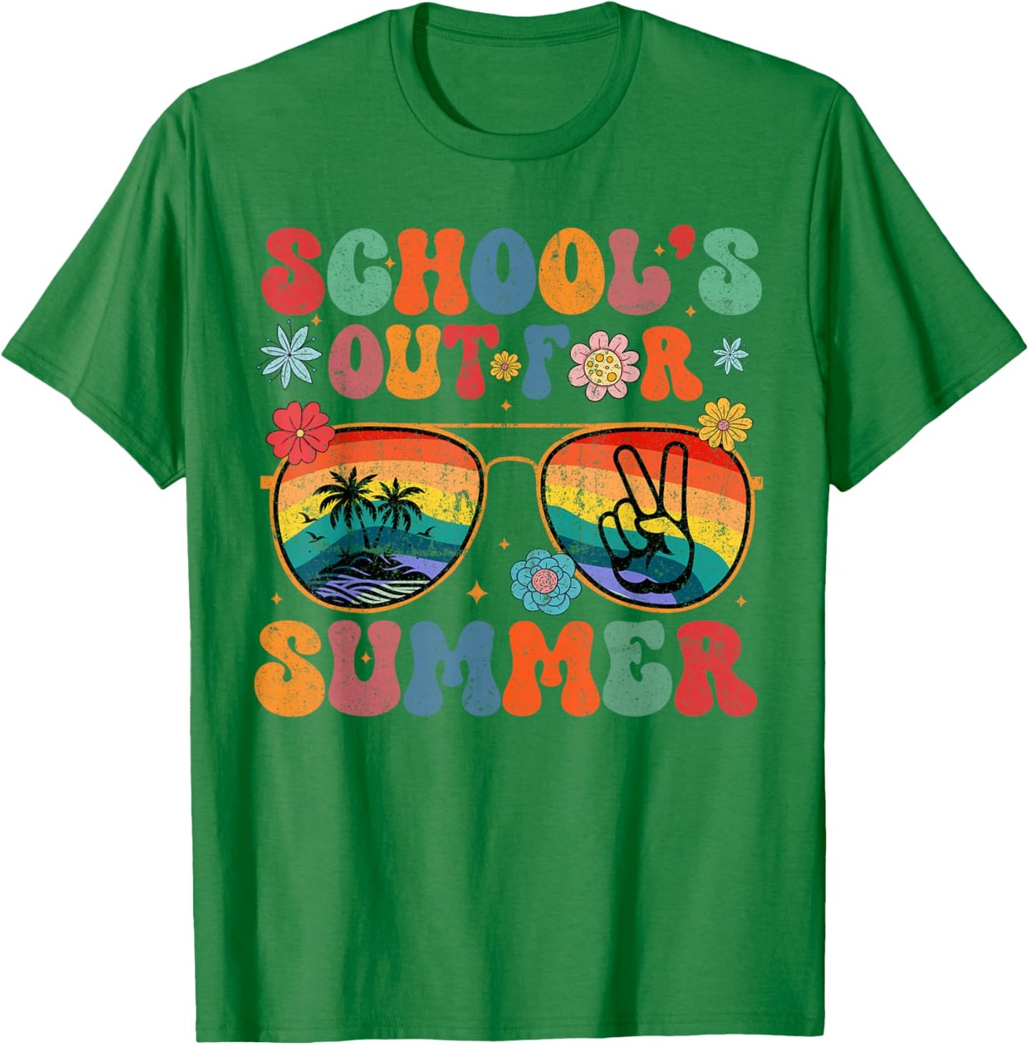 Last Day Of School Groovy School's Out For Summer Teacher T-Shirt - T-Shirt | Irish Green