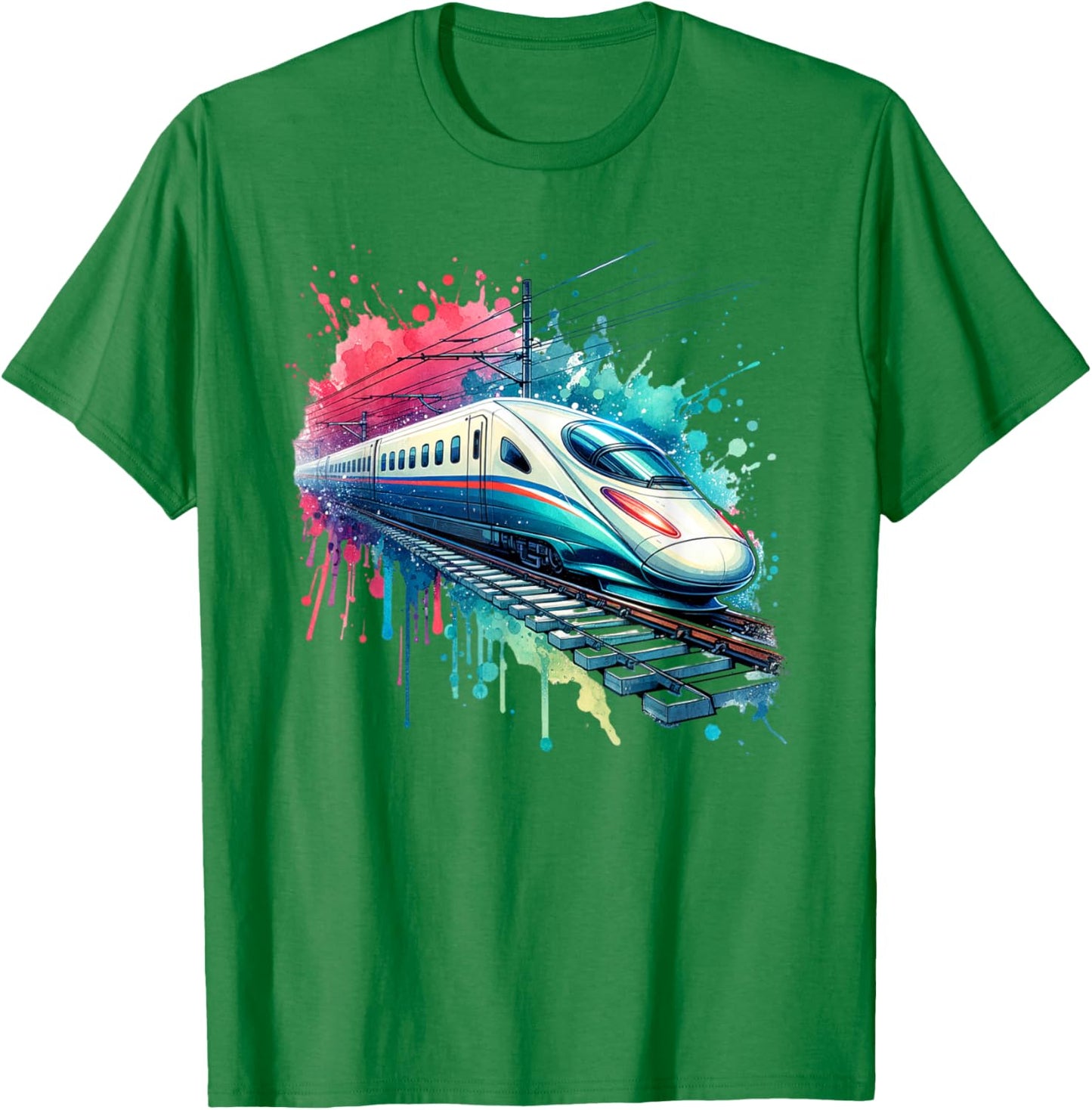 Watercolor Bullet Passenger Train T-Shirt - T-Shirt | Irish Green