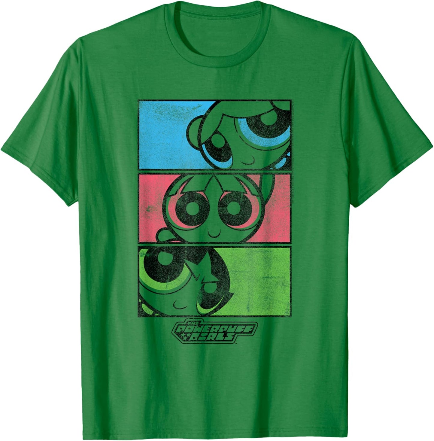 Powerpuff Girls Blossom, Bubbles, Buttercup Stacked Cartoon T-Shirt - T-Shirt | Irish Green