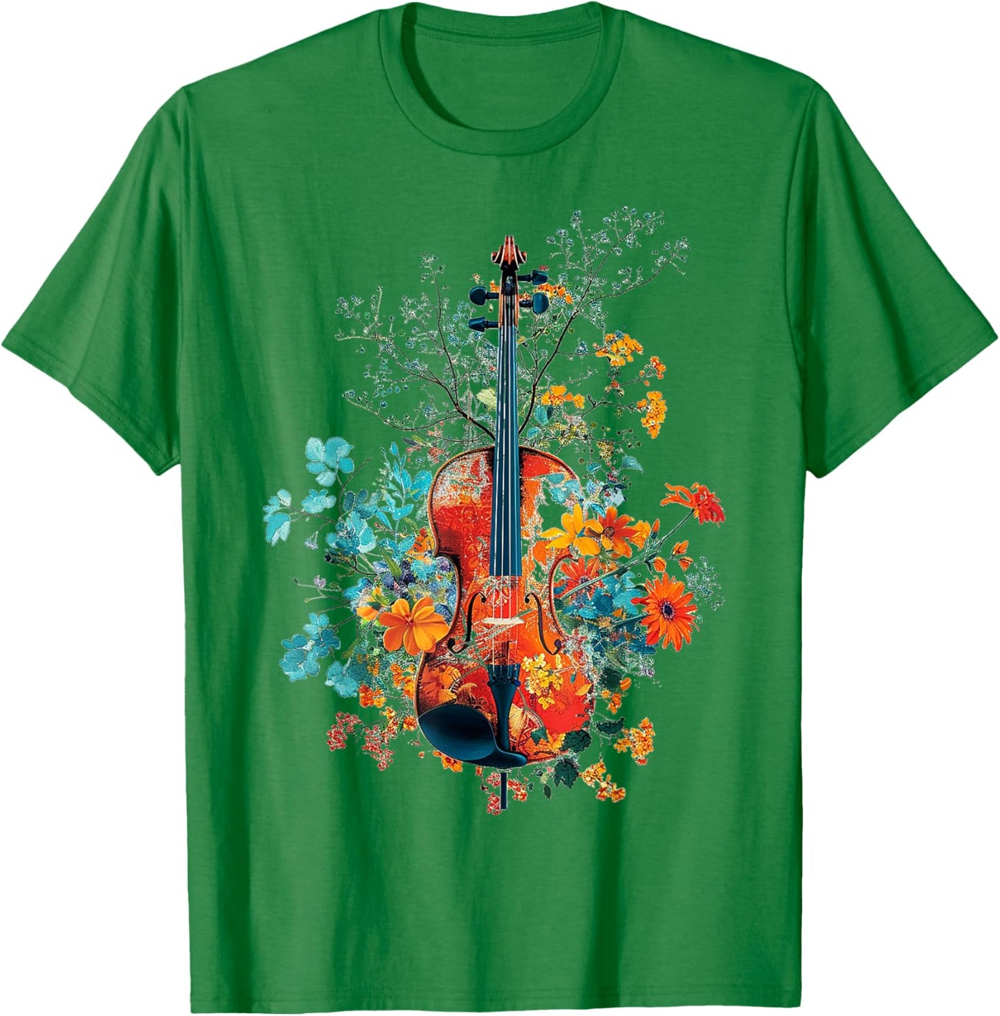 Violin Music Flowers Nature Graphic Violin T-Shirt - T-Shirt | Irish Green