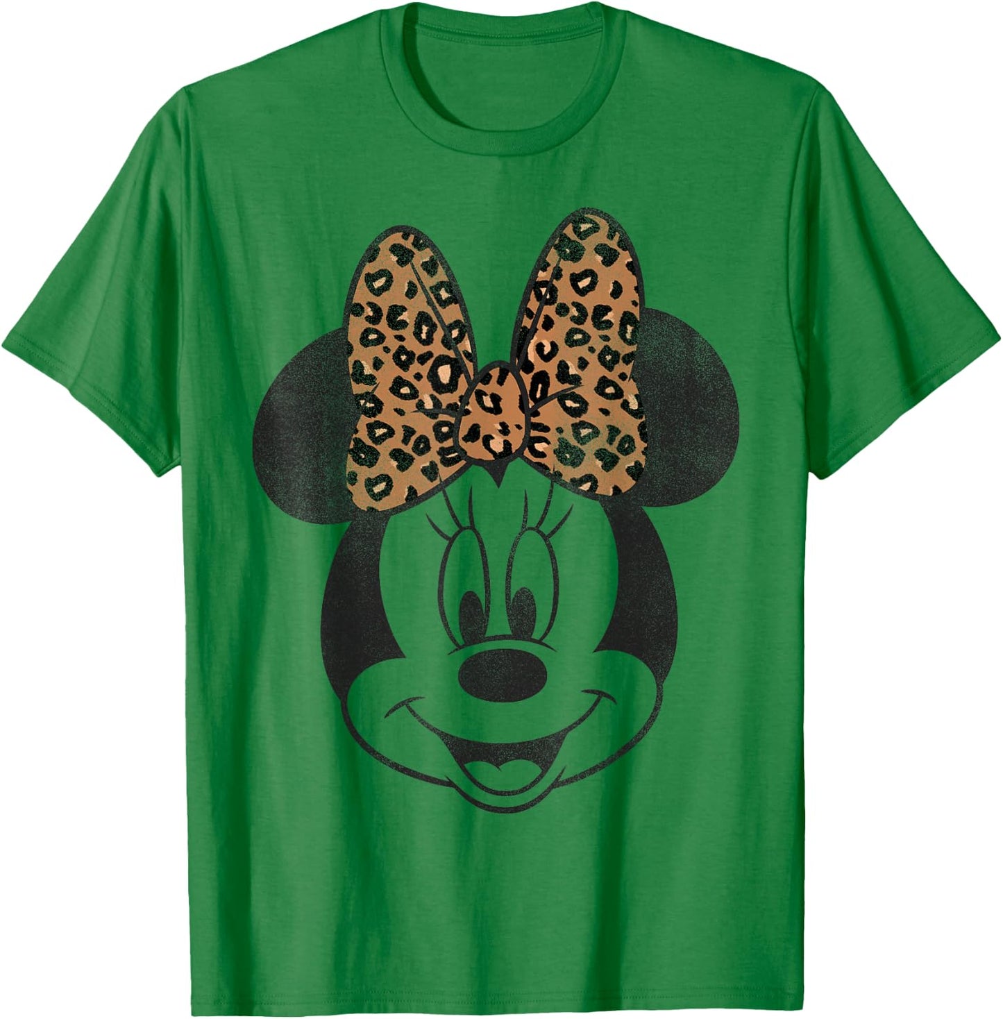 Disney Minnie Mouse Vintage Leopard Print Bow Portrait Short Sleeve T-Shirt - T-Shirt | Irish Green