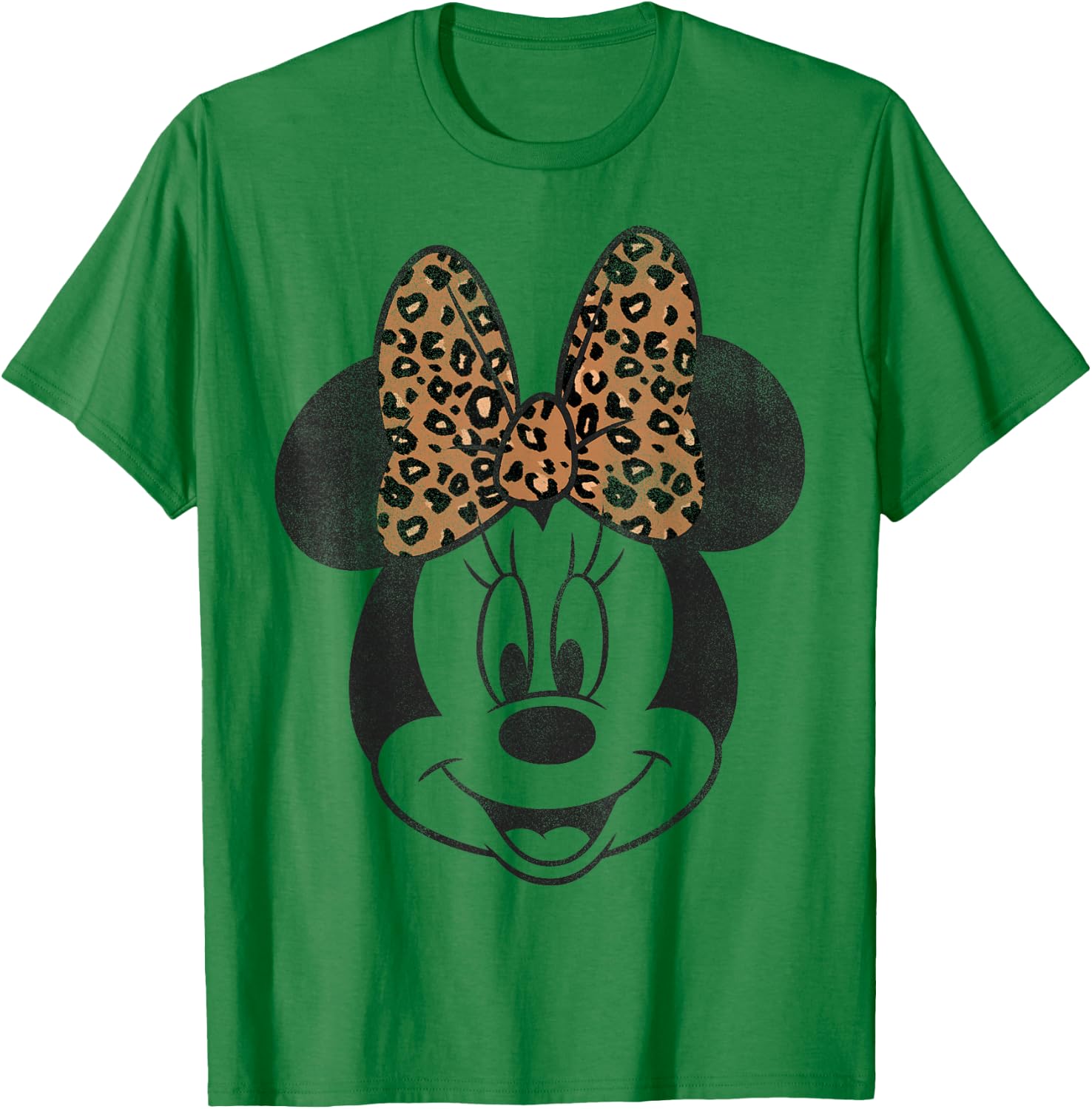 Disney Minnie Mouse Vintage Leopard Print Bow Portrait Short Sleeve T-Shirt - T-Shirt | Irish Green