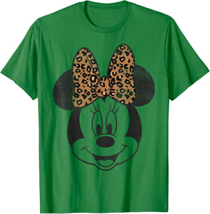 Disney Minnie Mouse Vintage Leopard Print Bow Portrait Short Sleeve T-Shirt - T-Shirt | Irish Green