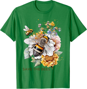 Save The Bees on Flowers Pollinators Love Bees T-Shirt - T-Shirt | Irish Green