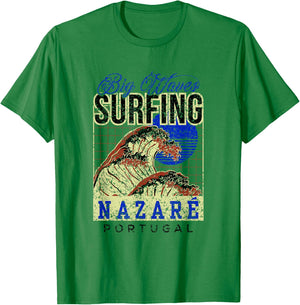Big Wave Surfing Nazaré Portugal Surfer Surf T-Shirt - T-Shirt | Irish Green