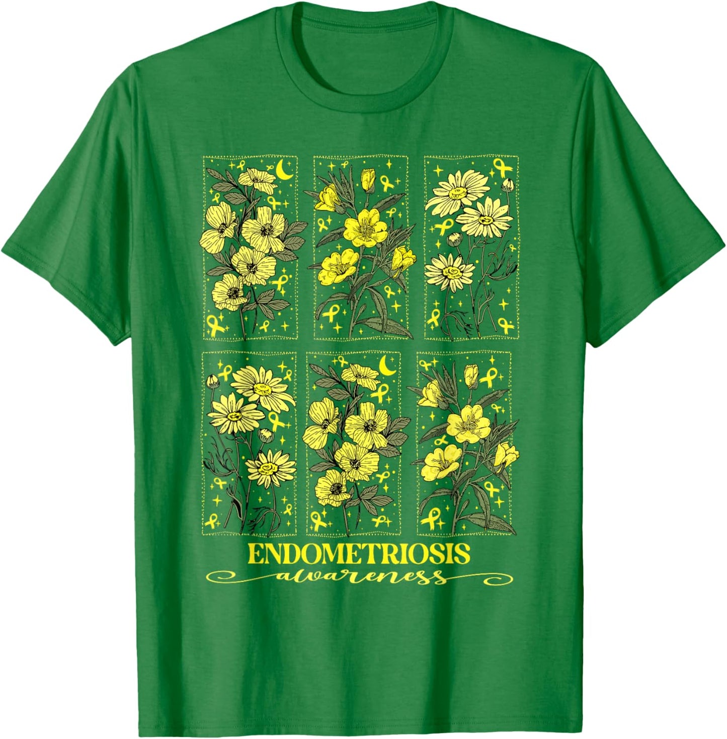 Endometriosis Awareness Yellow Flower Ribbon T-Shirt - T-Shirt | Irish Green