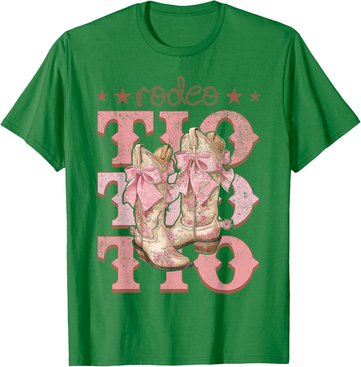Rodeo Tio Pink Boots Coquette Cow-Girl Birthday Party T-Shirt - T-Shirt | Irish Green