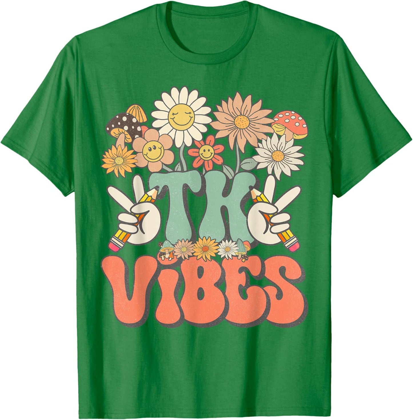 Retro Groovy Hippie Wildflower Daisy TK Teachers Girls Kids T-Shirt - T-Shirt | Irish Green