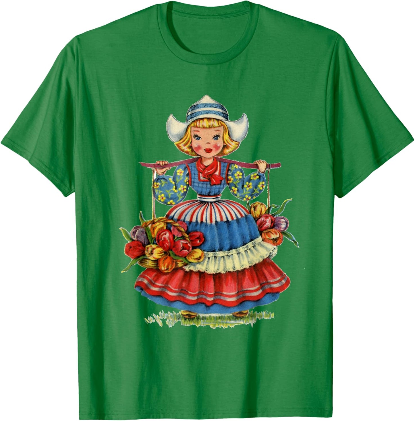 Vintage Traditional National Dutch Costume Doll T-Shirt - T-Shirt | Irish Green