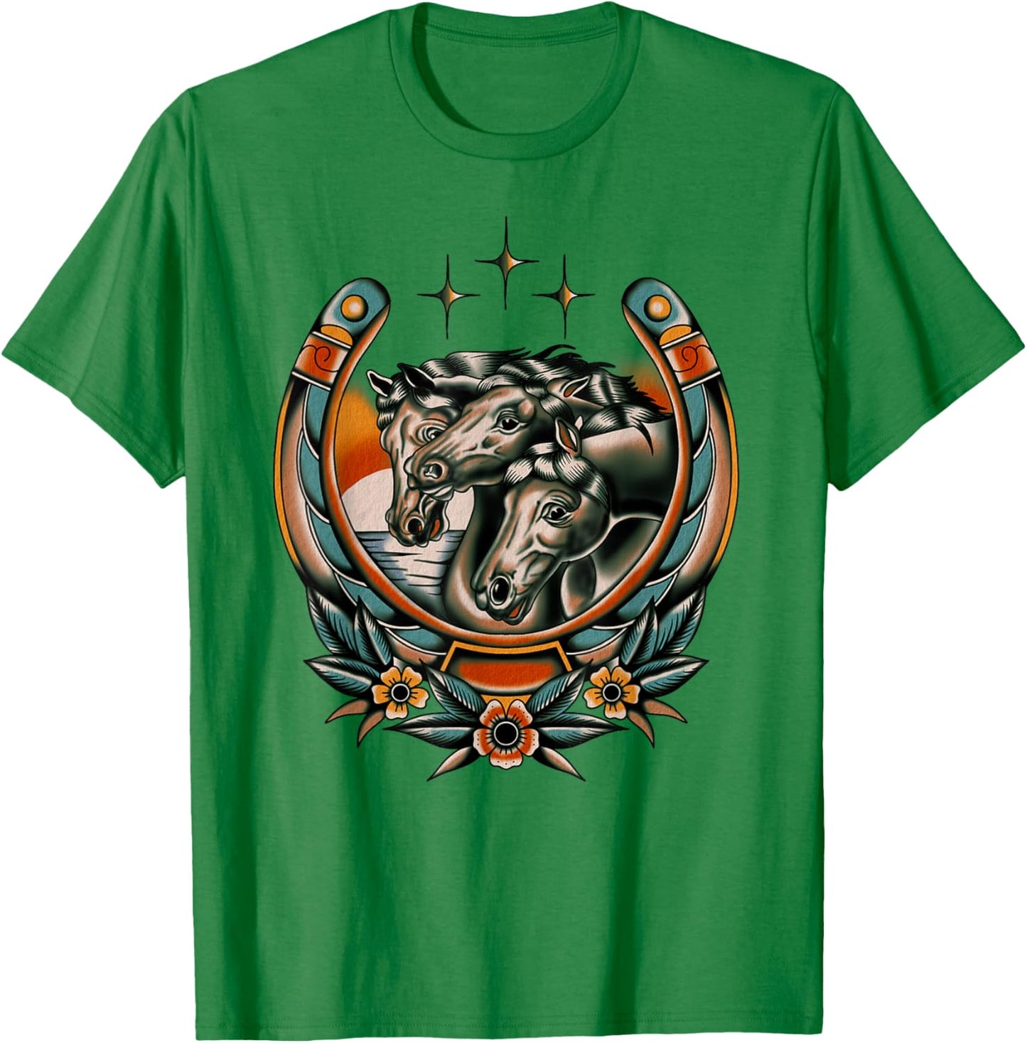 Pharaoh's Horses Vintage Traditional Tattoo Artist Flash Ink T-Shirt - T-Shirt | Irish Green