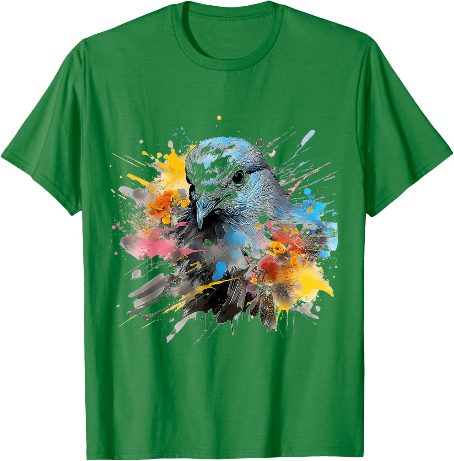 Dove Abstract Painting Art Drawing Flowers Graphic Bird T-Shirt - T-Shirt | Irish Green