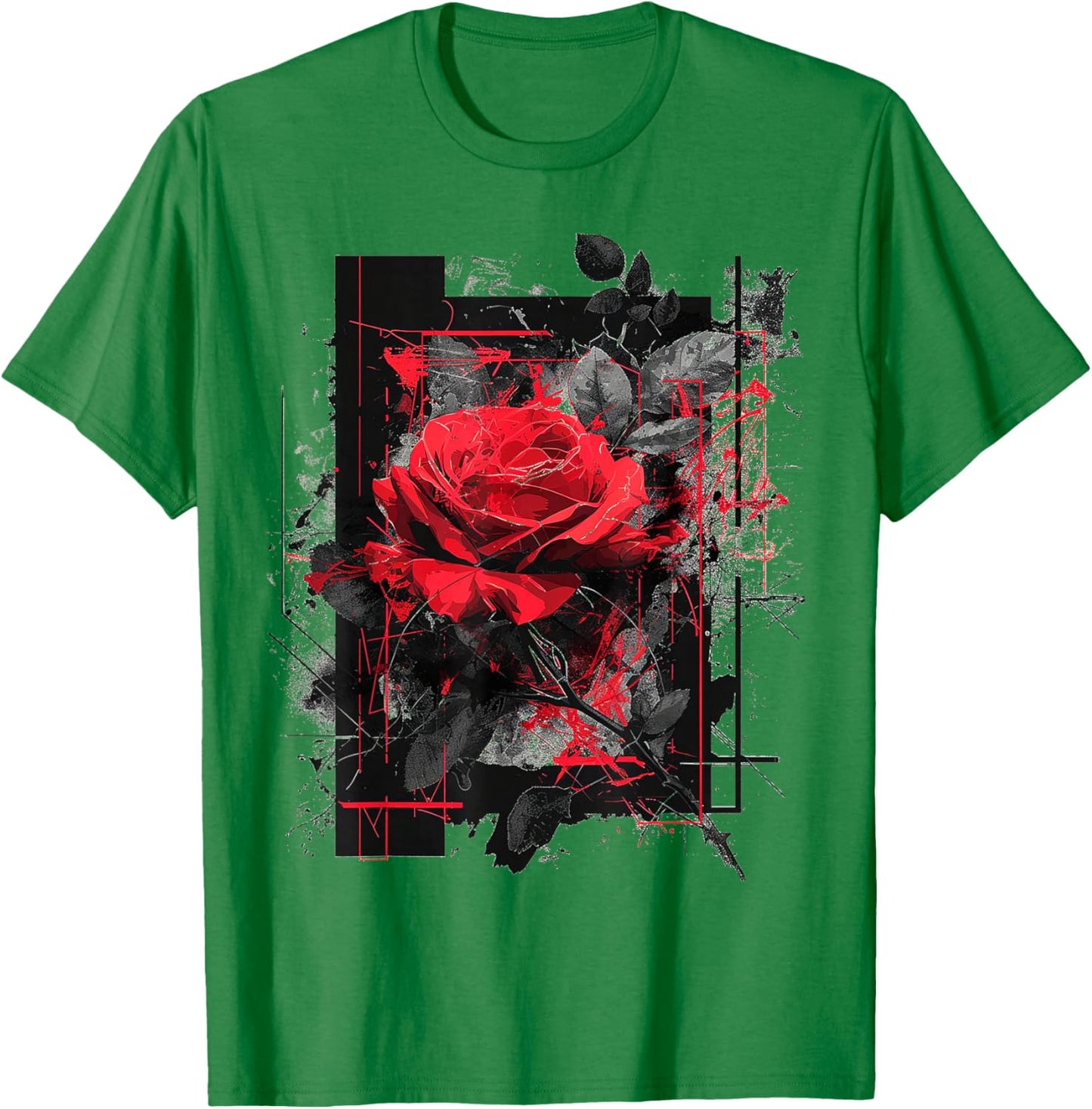 Rose Abstract Geometric Art Flower Lover Graphic Rose T-Shirt - T-Shirt | Irish Green