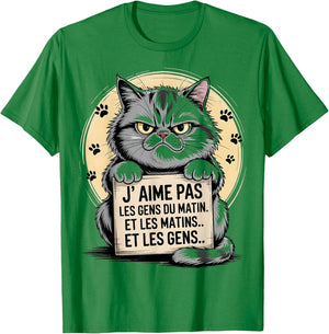 I Love Not Morning People Humor Cat Sarcasm Gift T-Shirt - T-Shirt | Irish Green