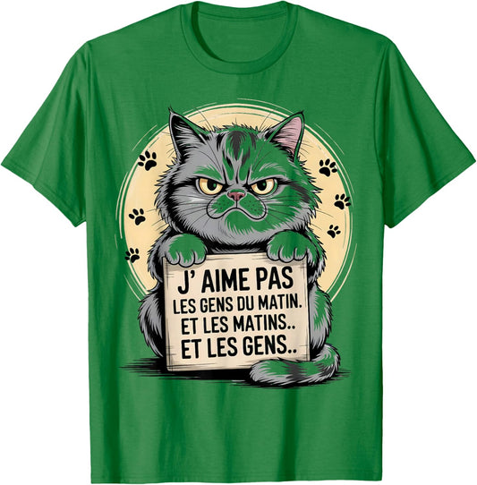 I Love Not Morning People Humor Cat Sarcasm Gift T-Shirt - T-Shirt | Irish Green