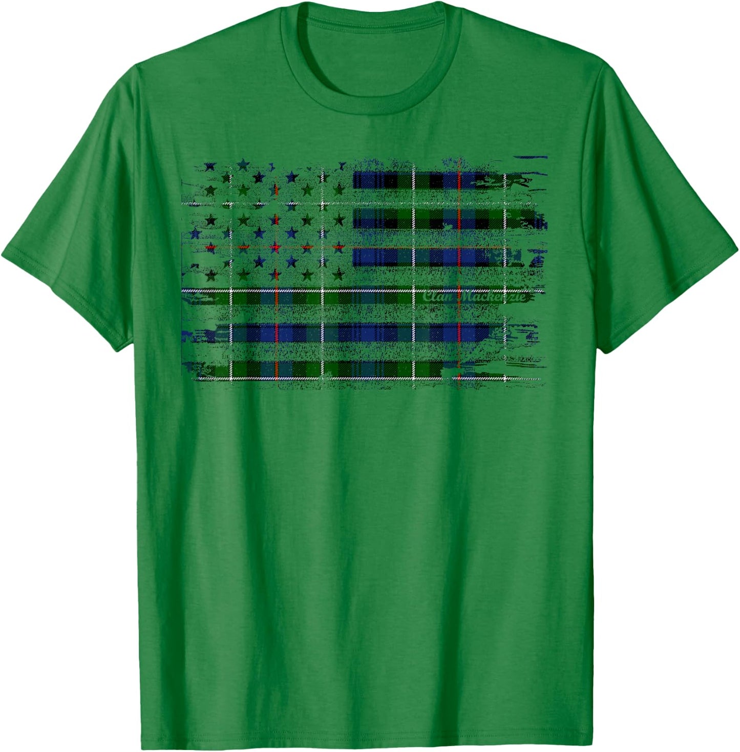 Clan Mackenzie American Flag Scottish Tartan Shirt T-Shirt - T-Shirt | Irish Green