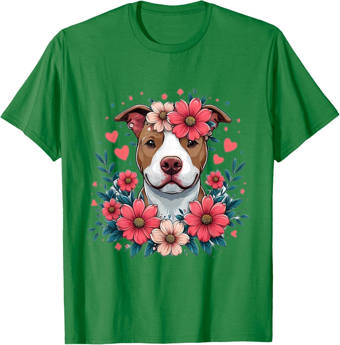 Pitbull Love/Pitbull Dog Flowers/Funny Pitbull T-Shirt - T-Shirt | Irish Green