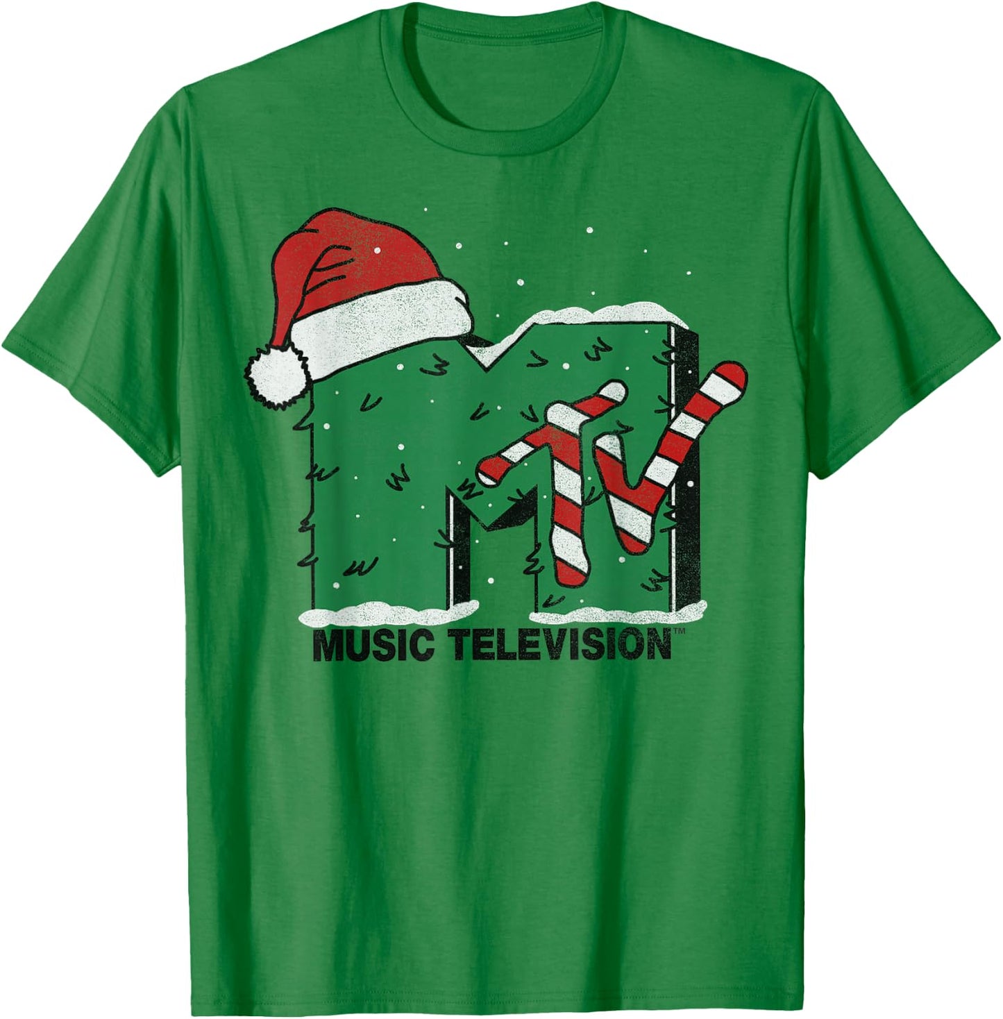 MTV Logo Christmas Tree Santa Hat Colors Graphic T-Shirt - T-Shirt | Irish Green