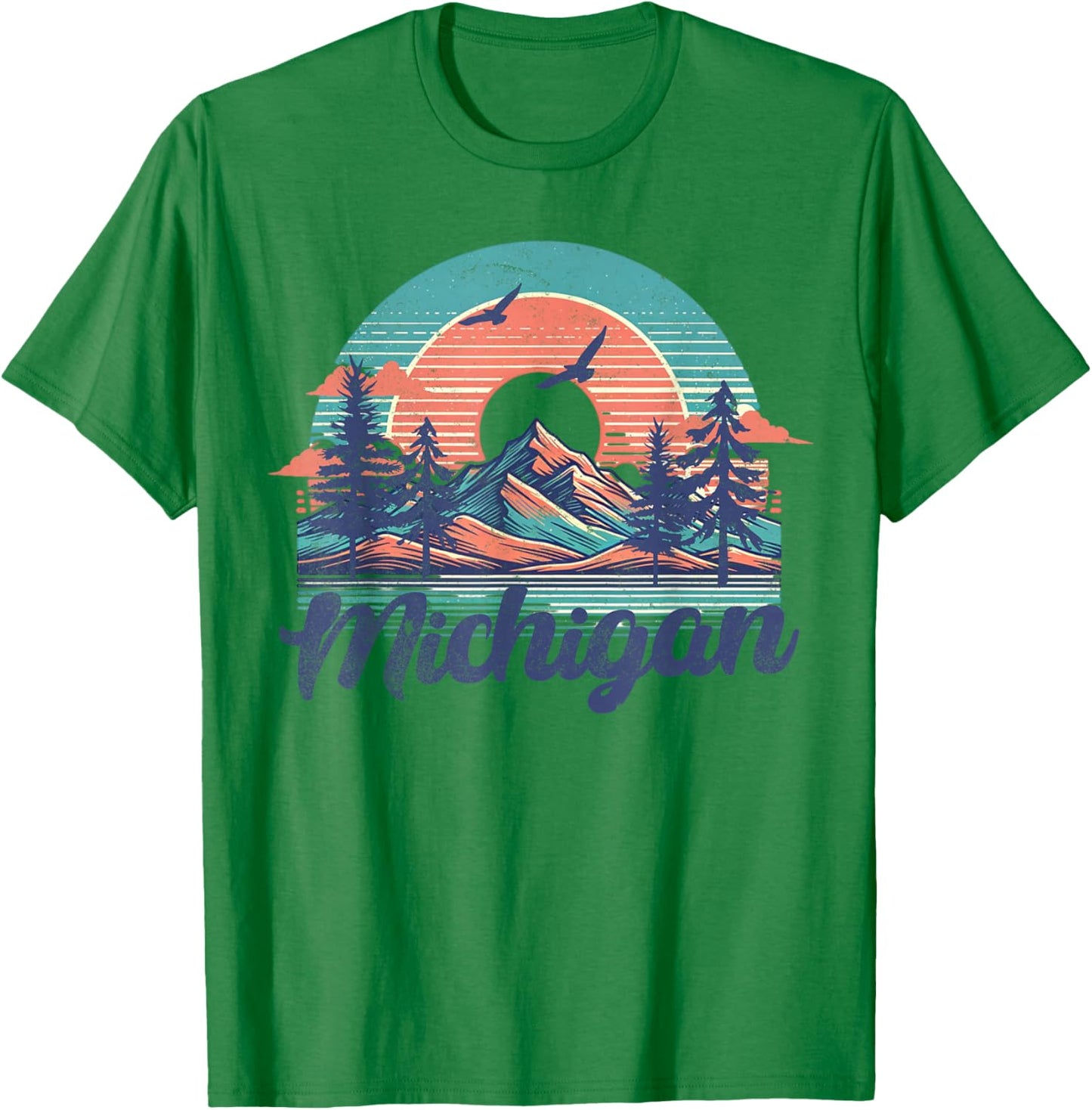 Michigan USA Outdoor Vintage Michigan Blue -Adults, Kids Short Sleeve Classic Fit Cotton, Polyester Small T-Shirt - T-Shirt | Irish Green