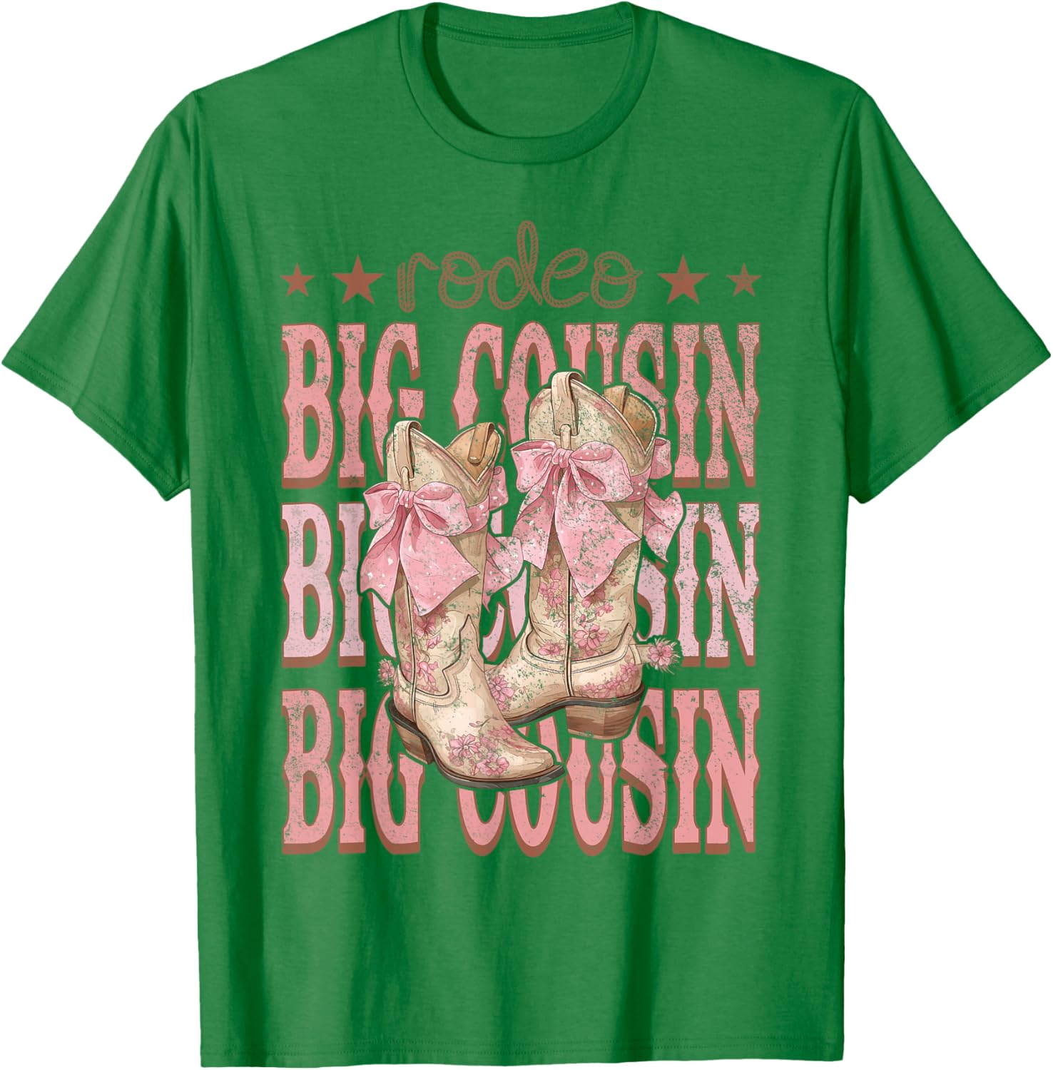 Rodeo Big Cousin Pink Boots Coquette Cow-Girl Birthday Party T-Shirt - T-Shirt | Irish Green