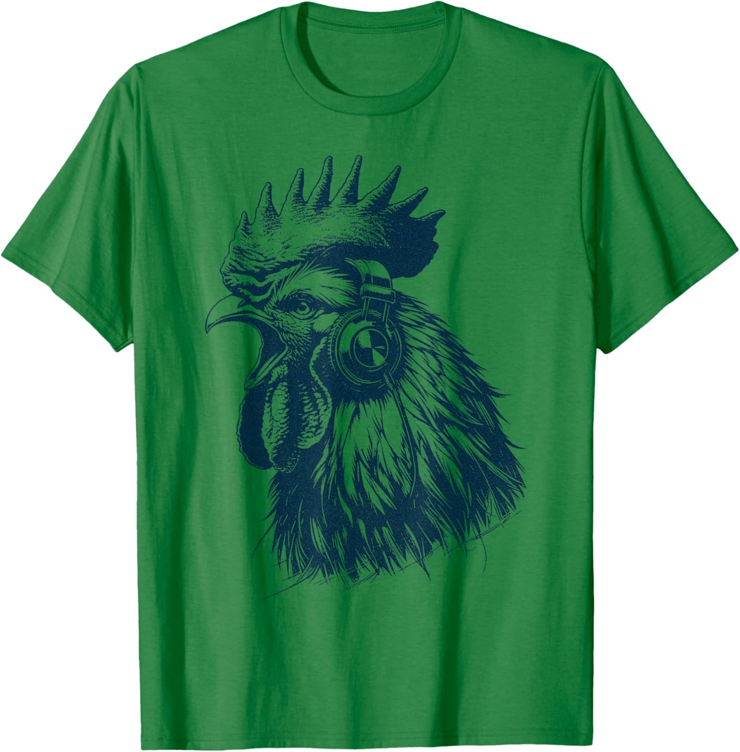 Crowing Rooster Chicken With Headphones - Music Punk Animal T-Shirt - T-Shirt | Irish Green
