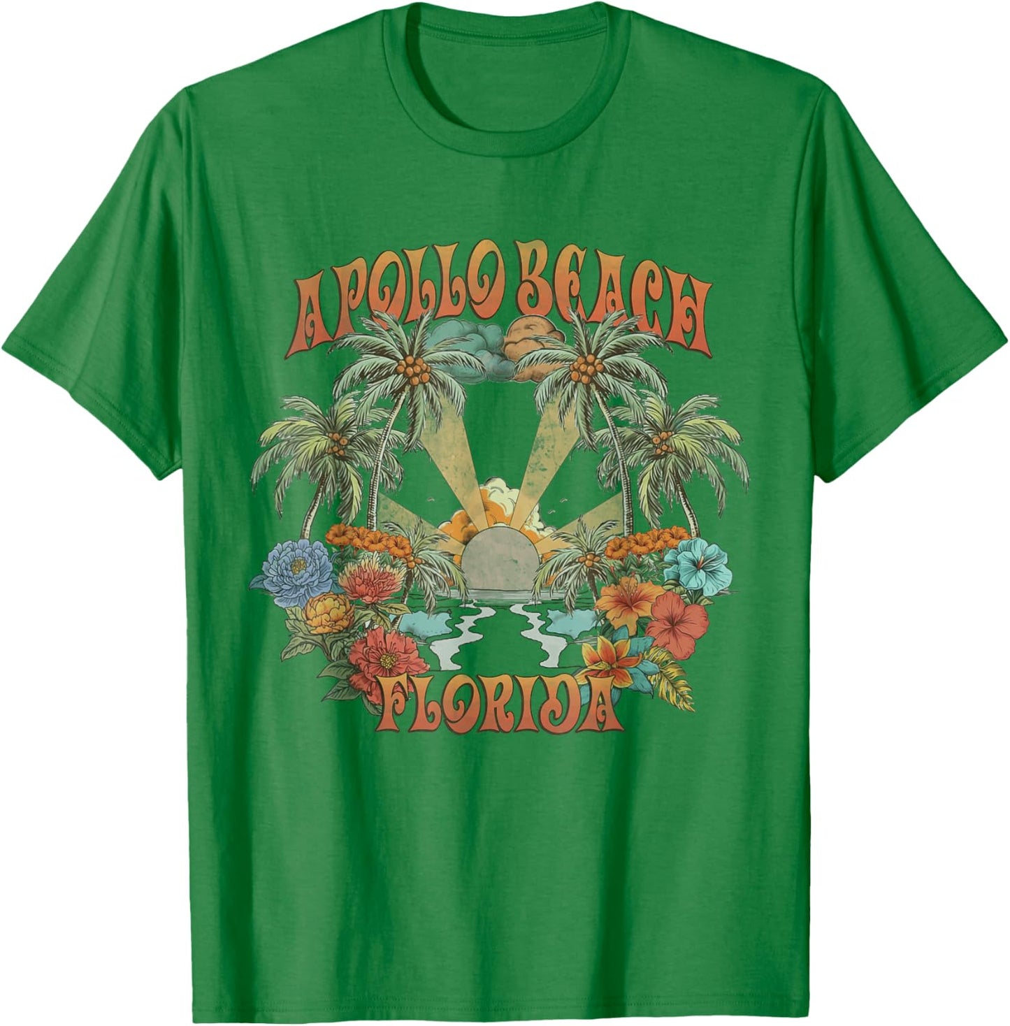 Vintage Apollo Beach Florida Tropical Sunset Groovy T-Shirt - T-Shirt | Irish Green