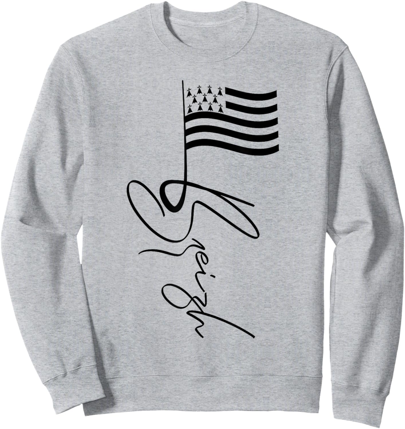 Brittany France Signature Flag Pole - Breizh Breton Flag Sweatshirt - Sweatshirt | Ash