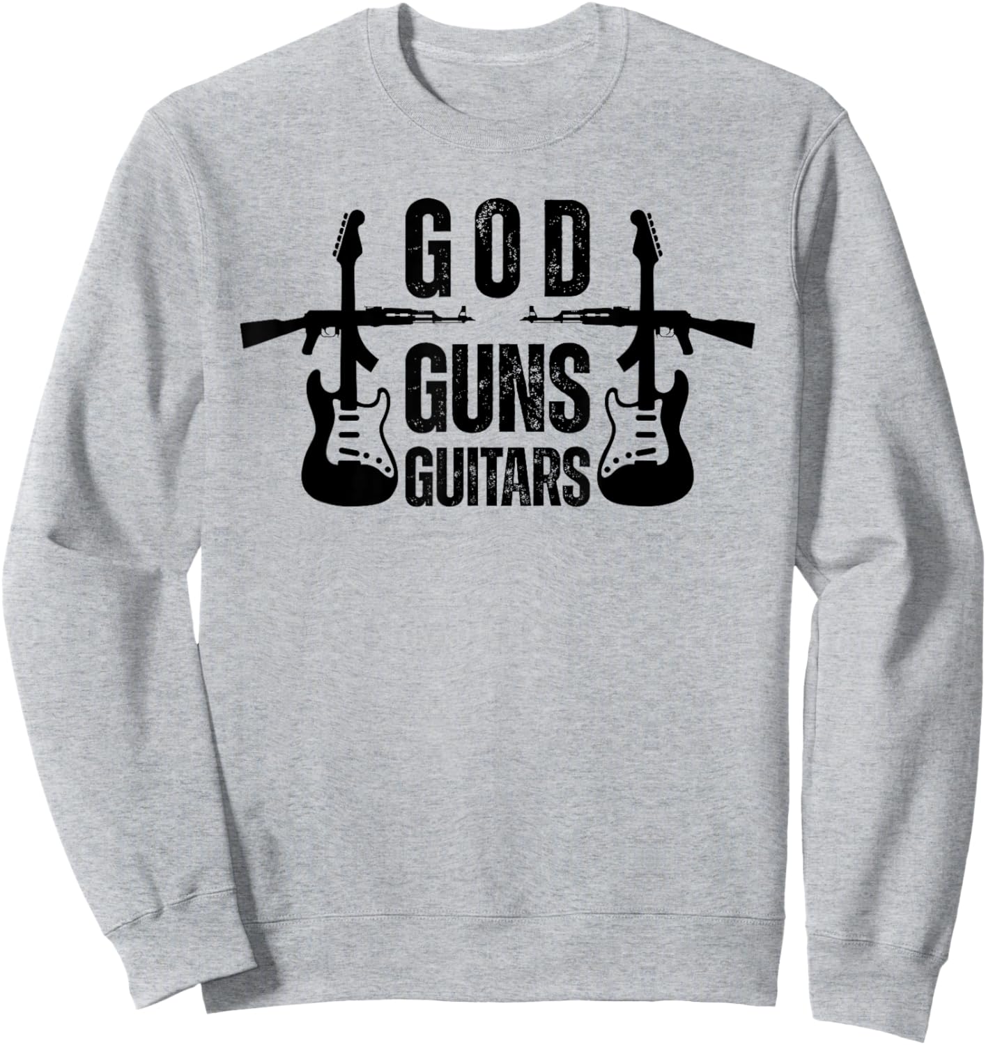 God Guns Guitar Funny Christian Guitar Lover Sweatshirt - Sweatshirt | Ash