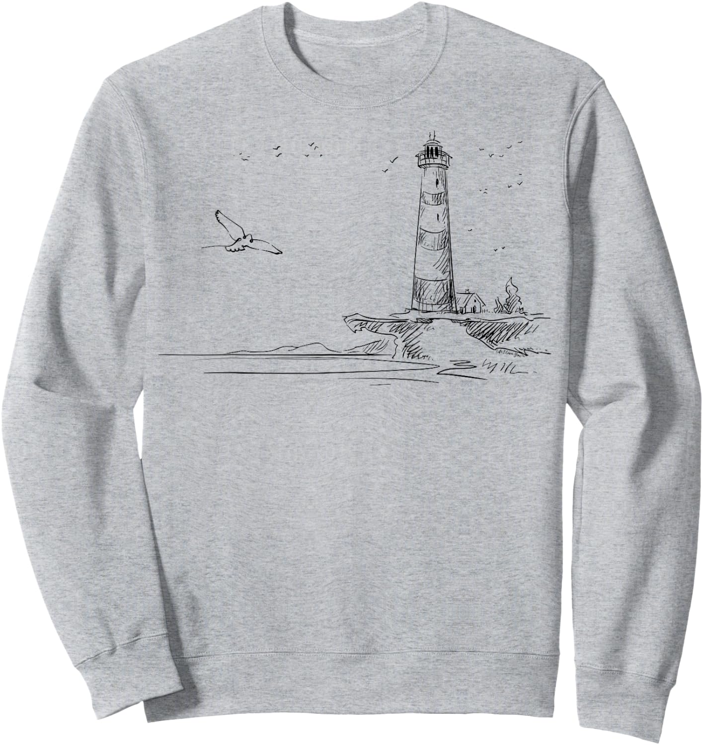 Seaside Lighthouse Nautical Sketch Art Sweatshirt - Sweatshirt | Ash