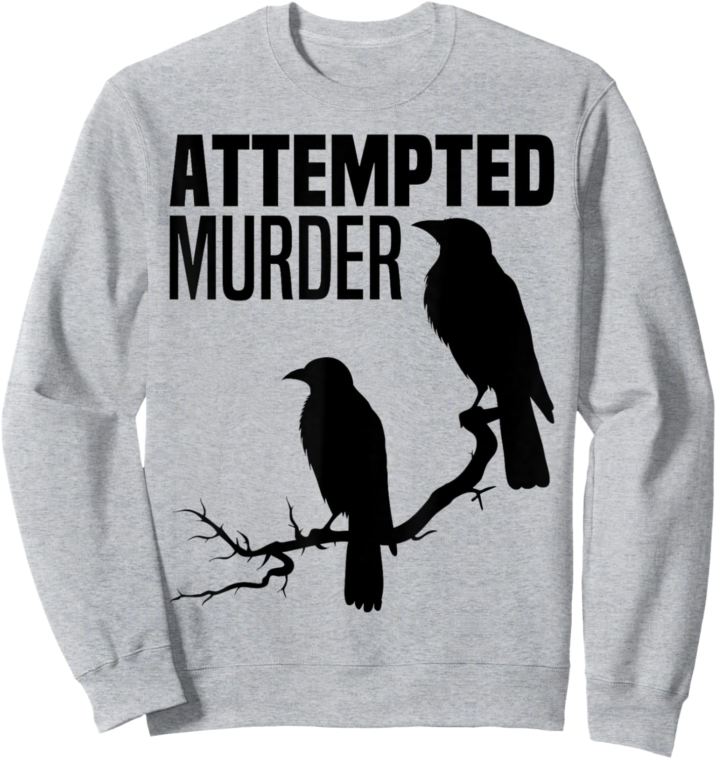 Attempted Murder Crows Ravens Bird Meme Funny Crow On Branch Sweatshirt - Sweatshirt | Ash
