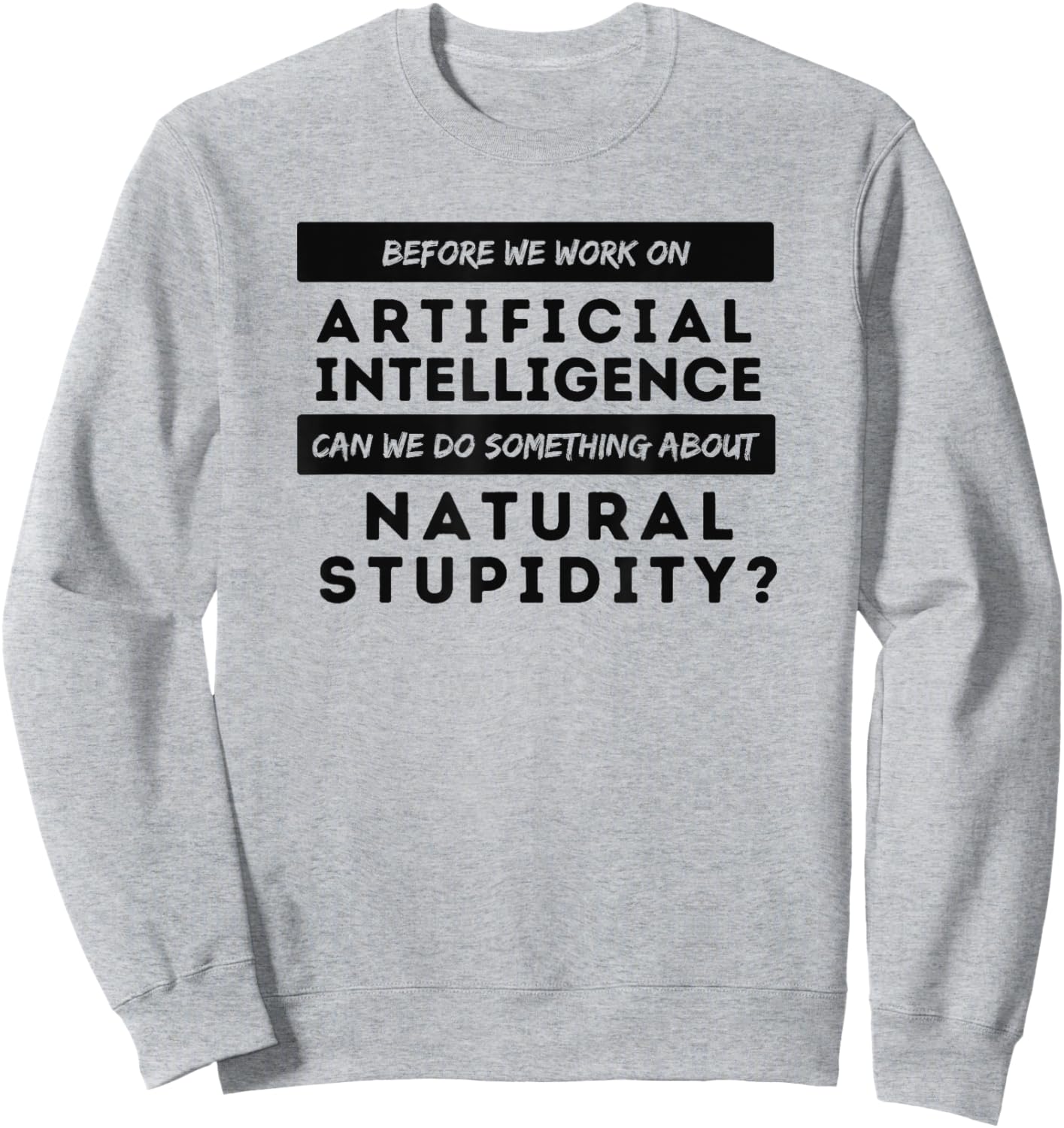 BEFORE WE WORK ON AI CAN WE ADDRESS NATURAL STUPIDITY Funny Sweatshirt - Sweatshirt | Ash