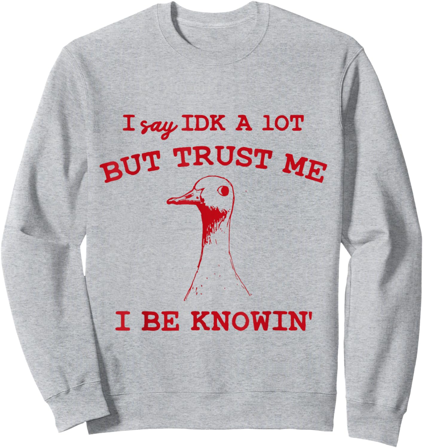 I Say IDK A lot But Trust Me I Be Knowin' Funny Goose Quote Sweatshirt - Sweatshirt | Ash