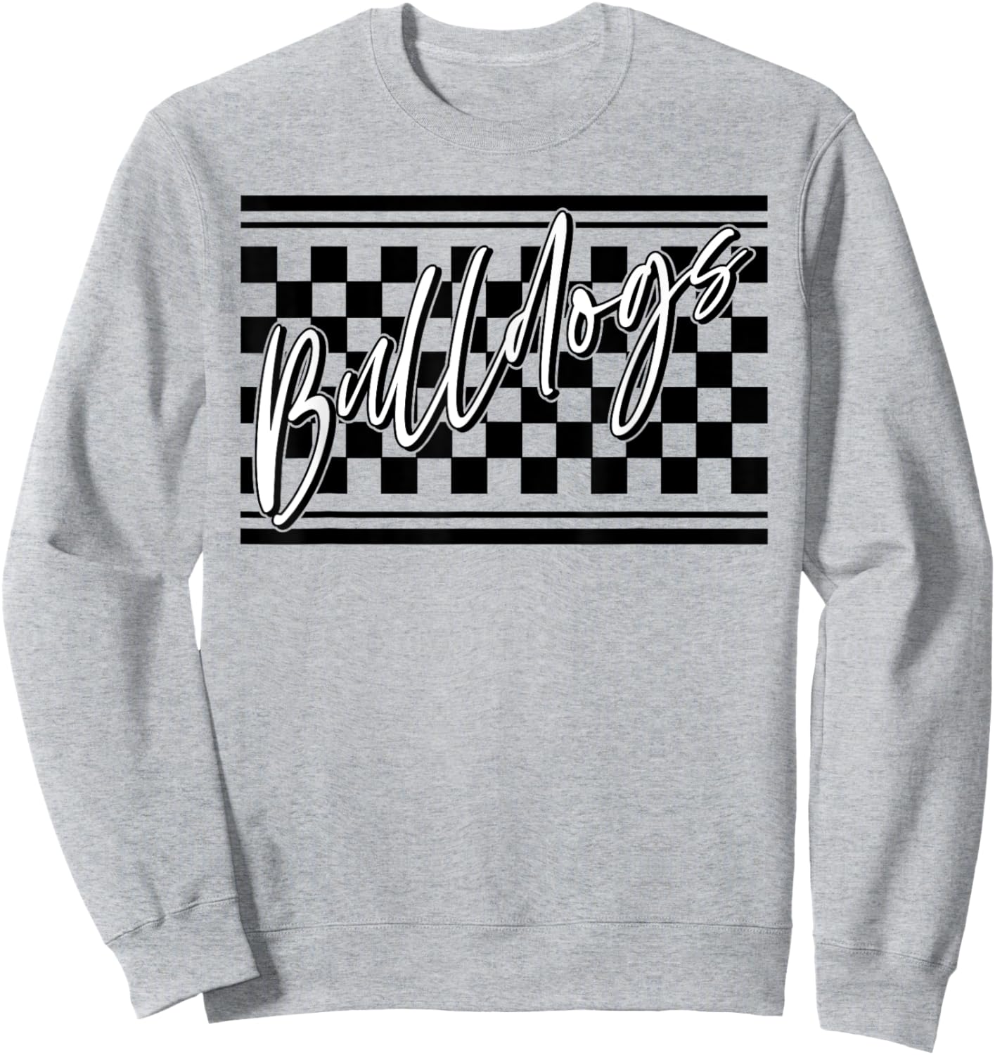 Bulldogs School Spirit Blue Bulldog Pride Checkered Print Sweatshirt - Sweatshirt | Ash
