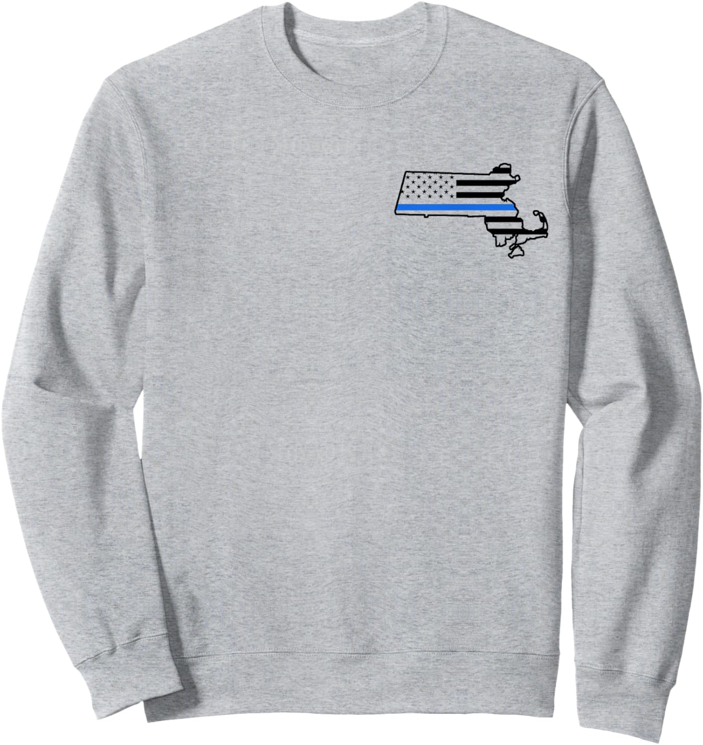Massachusetts US Thin Blue Line Flag Police State Trooper Sweatshirt - Sweatshirt | Ash