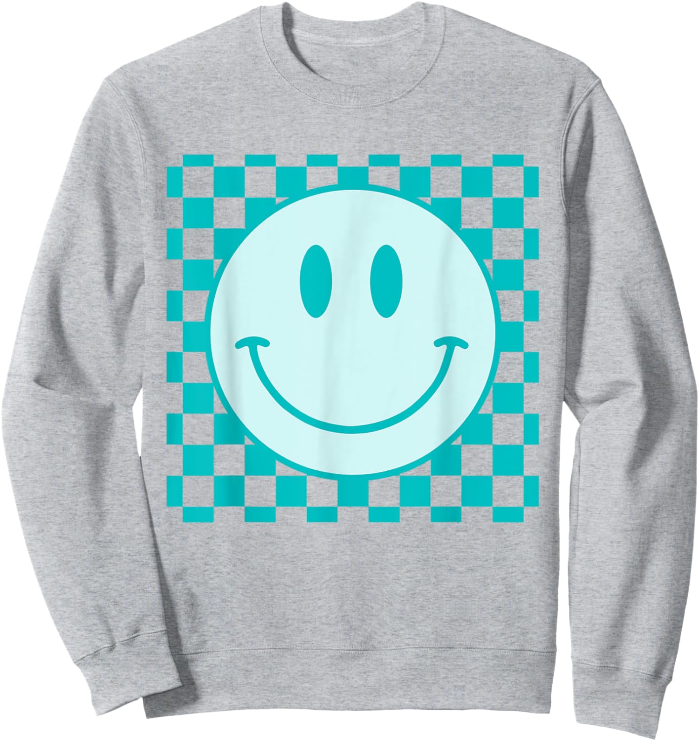 Retro Happy Face Shirt Checkered Pattern Smile Face Trendy Sweatshirt - Sweatshirt | Ash