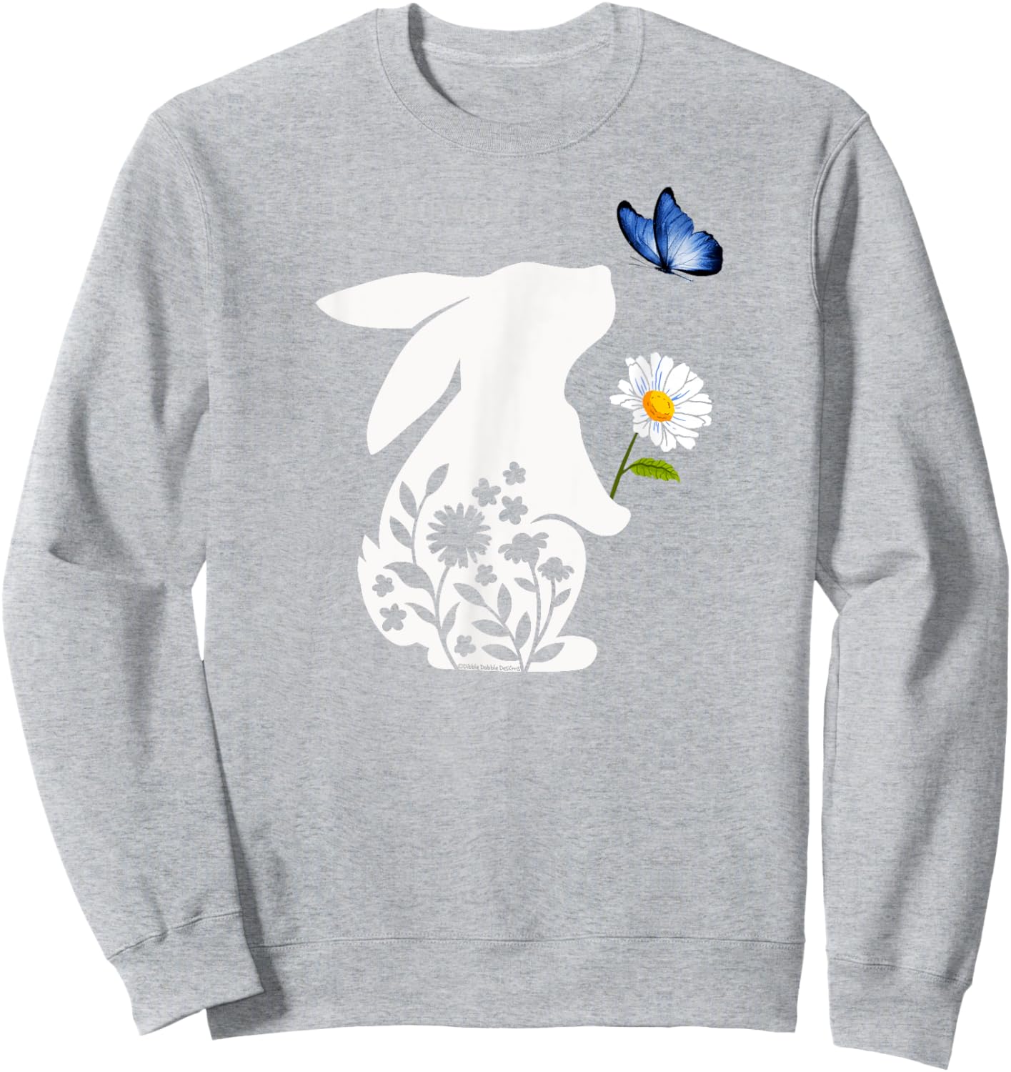Sweet Bunny Rabbit Holding Daisy with Butterfly Easter Sweatshirt - Sweatshirt | Ash