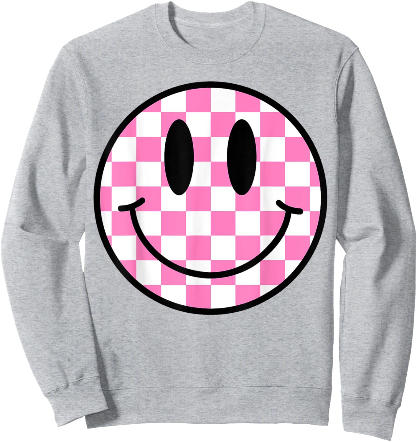 White Shirt Hot Pink Happy Face Smile Face Trendy Smiling Sweatshirt - Sweatshirt | Ash