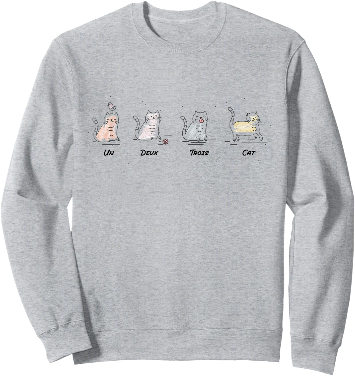 Un Deux Trois Cat Cute Funny French Pun Counting Men Women Girls Kids Sweatshirt - Sweatshirt | Ash