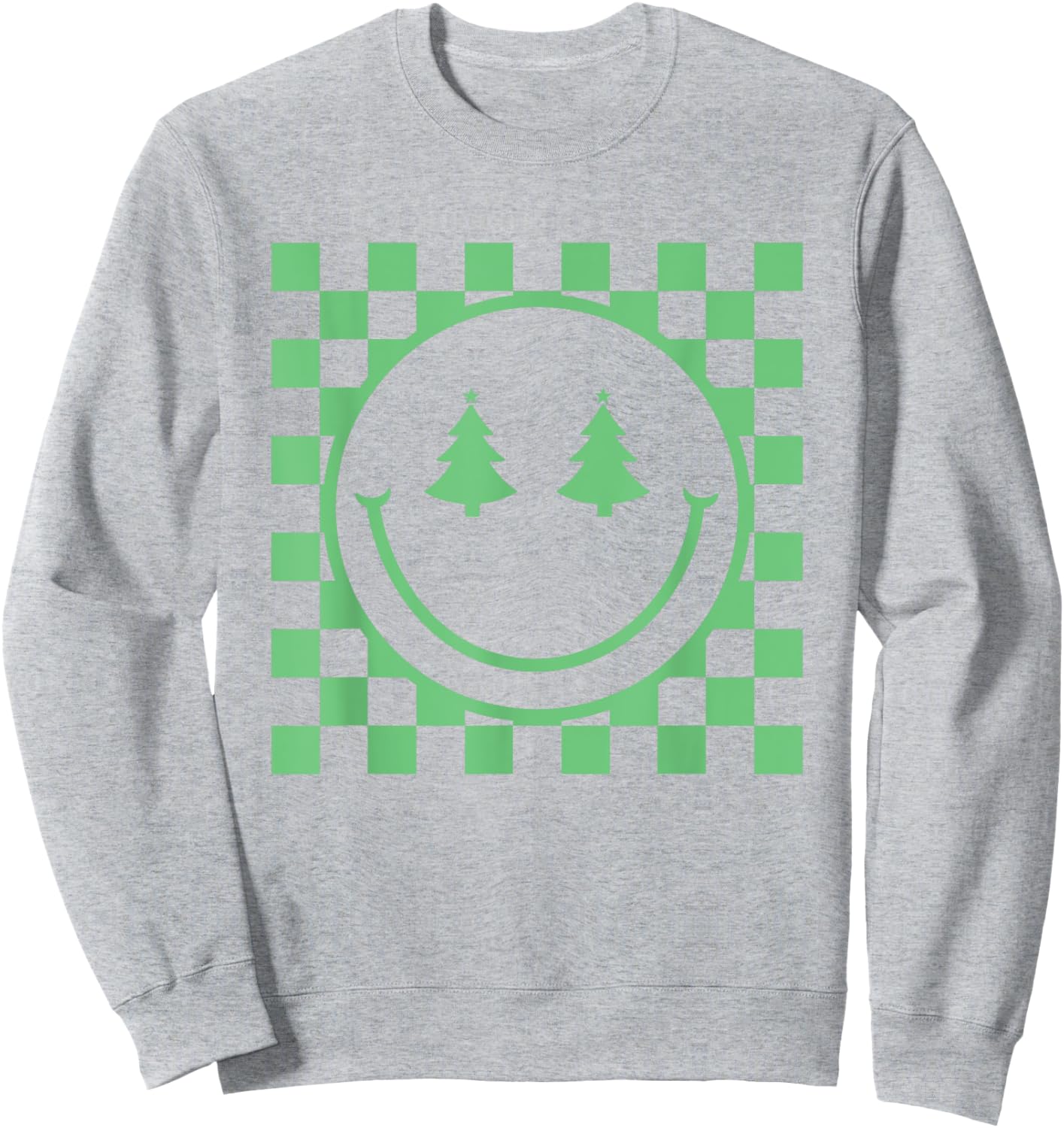 Retro Christmas Smile Face Shirt Checkered Pattern Winter Sweatshirt - Sweatshirt | Ash