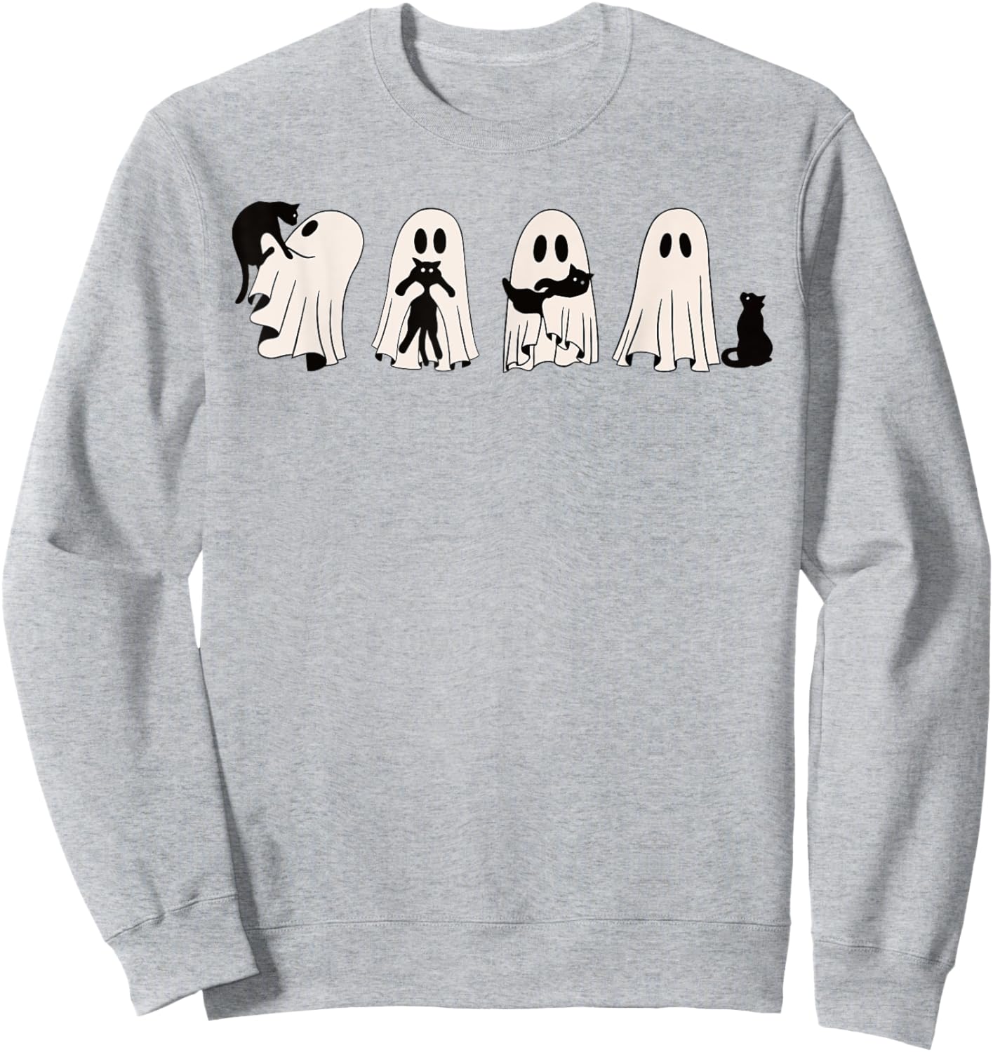 Funny Ghost Black Cat Spooky Season Trick Or Treat Halloween Sweatshirt - Sweatshirt | Ash